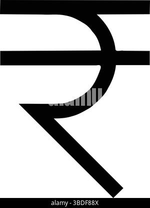 Silhouette of the Indian Rupee currency symbol, combining Latin letter "R" and Devanagari "र", representing India's official currency Stock Vector