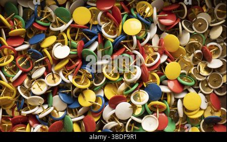 Full frame background image with lots of colorful thumbtacks, business or organization concept Stock Photo