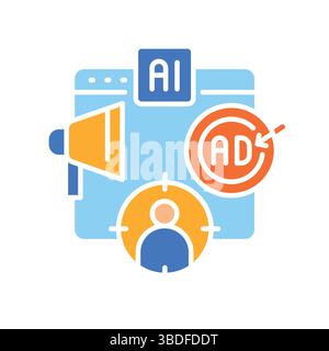 Smart ad targeting color flat icon for digital and print projects.  Minimal clean icons for apps and websites. Modern simple icons for UI UX and brand Stock Vector