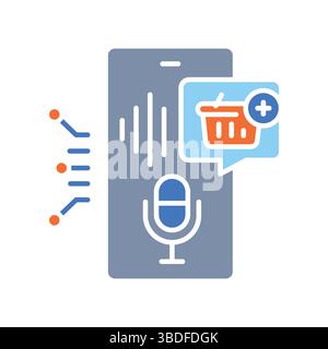 Voice shopping assistant color flat icon for digital and print projects.  Minimal clean icons for apps and websites. Modern simple icons for UI UX and Stock Vector