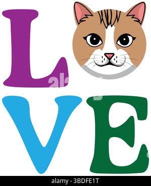 Vector T-Shirt Design of Cat Love Artwork – Cute Romantic Feline Illustration Stock Vector