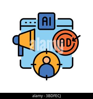Smart ad targeting color line icon for digital and print projects.  Minimal clean icons for apps and websites. Modern simple icons for UI UX and brand Stock Vector