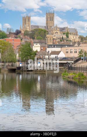 Looking across Brayford Pool to Lincoln Cathedral Stock Photo