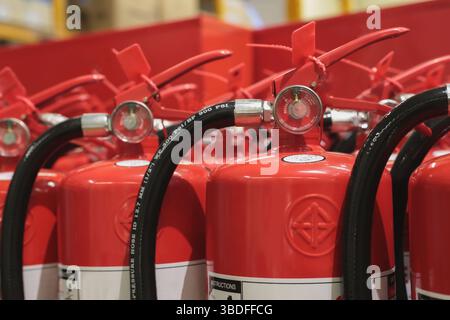 fire extinguishers available in fire emergencies. Stock Photo