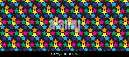 Seamless Vibrant Multi color Geometric Star Pattern Background, Abstract Modern Playful Star Design in Bright Colors, Stock Vector