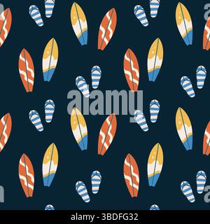 Surfboards and flip flops pattern for summer vacation design. Stock Vector