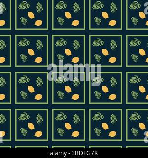 Tropical lemon and leaf pattern for summer vacation design. Stock Vector