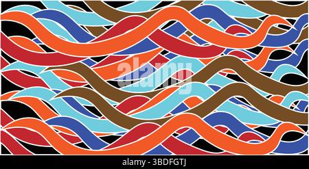 Vibrant Seamless Wavy Line Pattern in Bold Colors, Abstract Modern Fluid Wave Repeat Background, Colorful Organic Design: Dynamic Intersecting Lines. Stock Vector