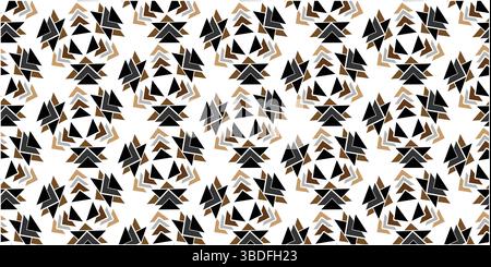 Seamless Geometric Kaleidoscope Pattern in Earthy Tones, Abstract Modern Triangle and Arrow Repeat Background. Stock Vector