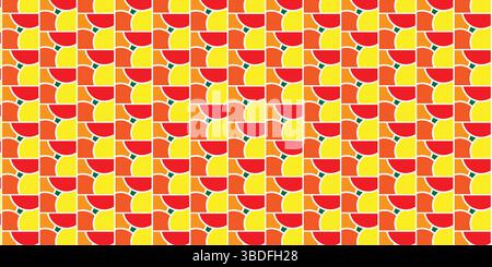 Vibrant Seamless Geometric Pattern with Red, Orange, and Yellow, Abstract Modern Half-Circle Tile Repeat Background. Stock Vector