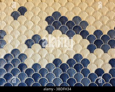 Shell shaped blue and white tiles Stock Photo
