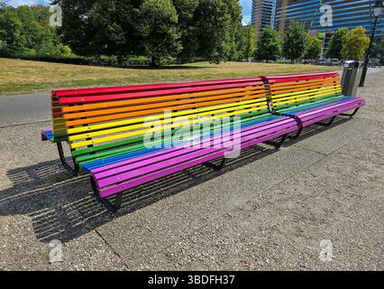 Colorful bench in a park in the hague, netherlands Stock Photo