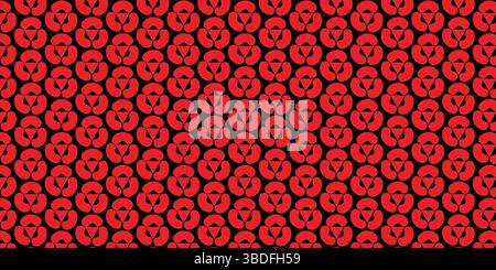 Seamless Geometric Pattern: Red Circles on Black Background, Abstract Modern Interlocking Curved Shapes Repeat Design. Stock Vector