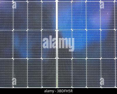 close-up of solar panel surface with visible conductor tracks Stock Photo