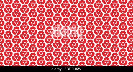 Seamless Geometric Pattern: Red Interlocking Shapes on White, Abstract Modern Curved Elements Repeat Background. Stock Vector
