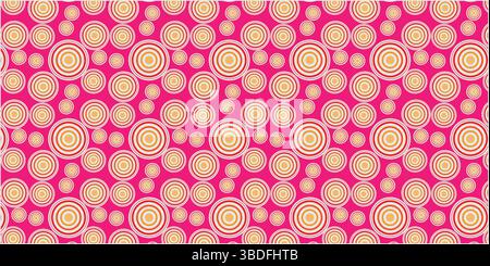 Vibrant Seamless Concentric Circles Pattern: Pink and Orange, Abstract Modern Retro Circles Repeat Background in Pop Art Style. Stock Vector