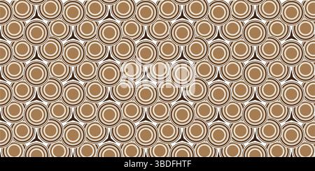 Seamless Brown and White Concentric Circles Pattern, Abstract Modern Retro Circles Repeat Background in Earth Tones,  Earthy Geometric Design. Stock Vector