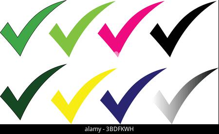 Colorful Check Marks: Vibrant Tick Icon Set, Multi-Color Check mark Graphics: Diverse Approval Symbols. Stock Vector