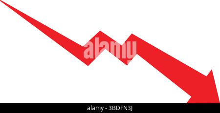 Declining Business Arrow: Red Downtrend Graphic, Market Downturn Indicator: Zigzagging Red Arrow, Economic Decline Symbol: Business Loss Icon. Stock Vector