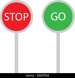 Stop and Go Paddle: Traffic Control Sign, Red and Green Sign: Stop Go Paddle, Traffic Direction: Stop Go Paddle Image. Stock Vector