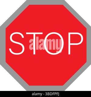 Classic Red Octagonal STOP Sign Isolated, Universal Road Traffic Stop Symbol, Isolated STOP Sign Icon with Grey Border, Modern Flat Design. Stock Vector