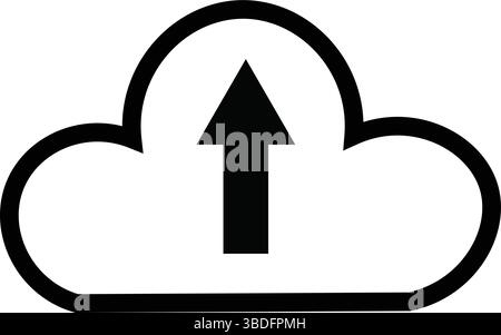 Cloud Upload Icon - Data Transfer Symbol, Black and White Isolated Cloud with Up Arrow, Digital Cloud Computing Upload Sign. Stock Vector
