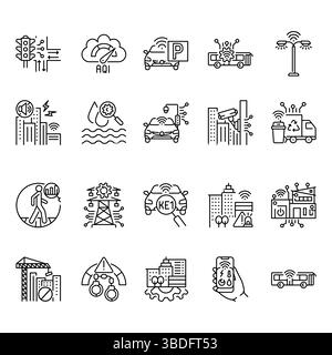 Smart city black line icon. Vector isolated element. Editable stroke. Stock Vector