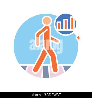 analysis pedestrian traffic color flat icon. Vector isolated element. Editable stroke. Stock Vector