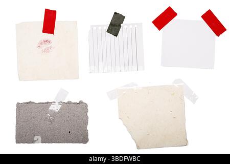Collection of various vintage note papers on white background Stock Photo