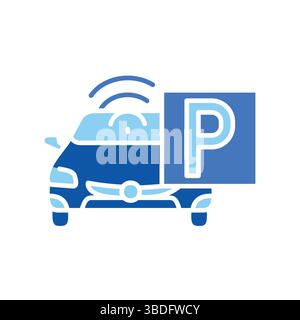 Automated parking management color flat icon. Vector isolated element. Editable stroke. Stock Vector