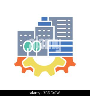 optimization urban spatial planning color flat icon. Vector isolated element. Editable stroke. Stock Vector
