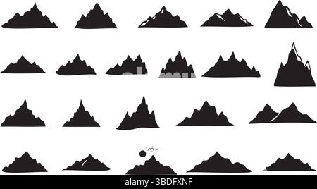 Mountains icon vector set Hike, travel illustration sign collection. Set of rocky mountains silhouette Stock Vector