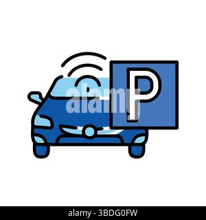 Automated parking management color line icon. Vector isolated element. Editable stroke. Stock Vector