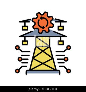 Intelligent energy resource management color line icon. Vector isolated element. Editable stroke. Stock Vector