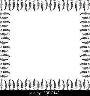 Flourish frame with monochrome elements. Trendy botany graphic template. Grass empty frame box Stock Vector