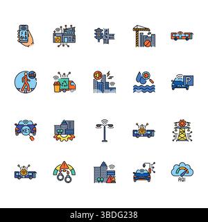 Smart city icon set for digital and print projects.  Minimal clean icons for apps and websites. Modern simple icons for UI UX and branding Stock Vector
