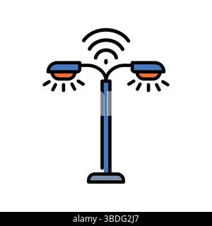 Street lighting management color line icon. Vector isolated element. Editable stroke. Stock Vector