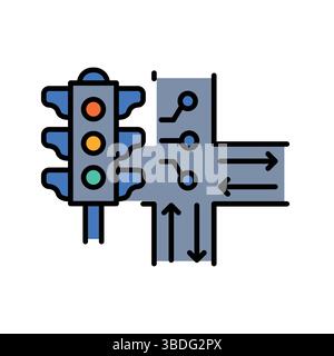 Traffic light optimization color line icon for digital and print projects.  Minimal clean icons for apps and websites. Modern simple icons for UI UX a Stock Vector