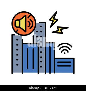 Urban noise recognition color line icon. Vector isolated element. Editable stroke. Stock Vector