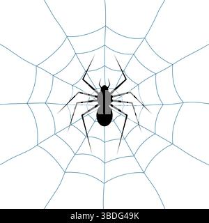 Black Spider on Web Vector Illustration. Minimalist vector illustration depicting a black spider positioned in the center of its intricate web. Stock Vector