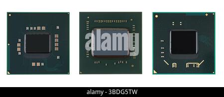 Square chip with gold pins, taken from above. Reflects the precision and engineering aesthetics of microelectronics. Stock Photo