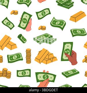 Dollar bills pattern. Cash money currency. Vector illustration. Stock Vector