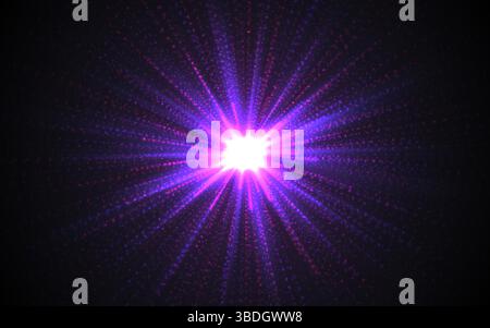 Colorful hyperspace burst with glowing pink and purple rays in deep space. Futuristic sci-fi tunnel effect for abstract and cosmic background. Star wa Stock Vector