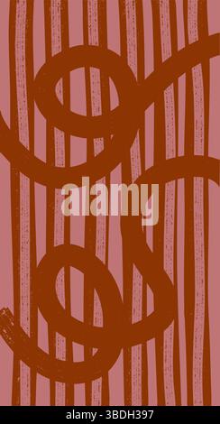 Abstract linear and circular shapes in pink and brown color palette, creating a modern aesthetic Stock Vector