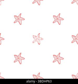 Vector seamless pattern with outline starfishes Stock Vector