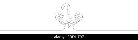 One line Question mark hand icon vector background. Question mark with hands icon. Continuous outline of a Hands of Question mark icon. Stock Vector