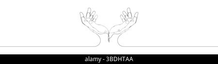 One line Hands that reach out icon vector background. Helping hand icon. Continuous outline of a Hands that reach out icon. Stock Vector