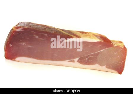 Bacon With Rind smoked bacon with the rind on a white background Stock Photo - Alamy