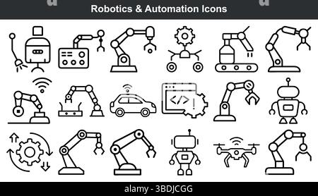 Robotics automation icons industrial technology set Stock Vector