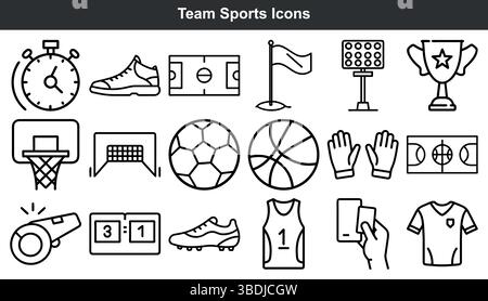 Team sports icons set line art graphic design Stock Vector